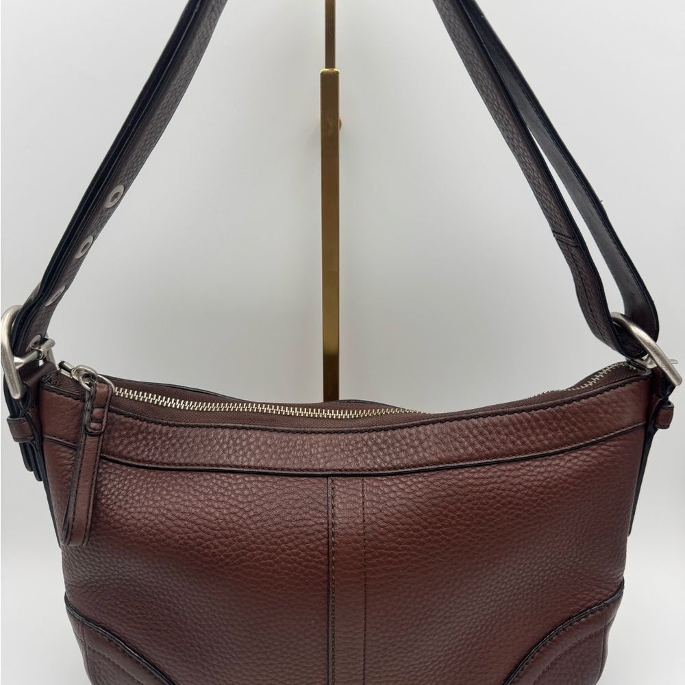 Auth Coach Y2K East West Pebbled Leather Soho Crossbody Handbag Brown F12321